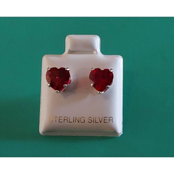 2 Ct. Heart Cut Ruby Gemstone Stud Earrings~925 Sterling Silver - Picture 1 of 2